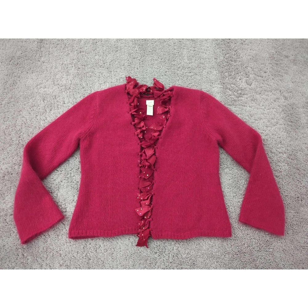 Vintage J Jill Sweater Womens S Petites Satin Trim Sequins Lambs Wool Hong‎ Kong